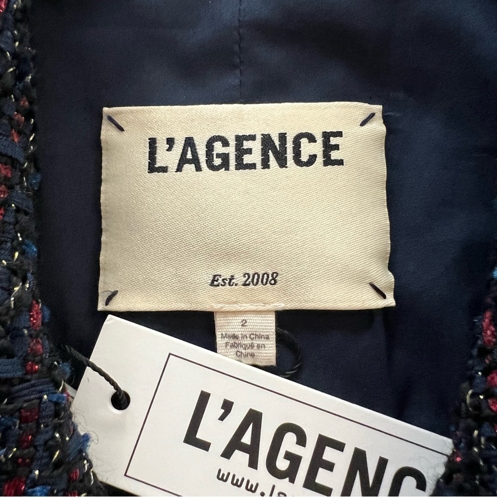L'AGENCE Ashlyn Navy Multi-Color Textured Tweed Double Breasted Blazer 2 NWT - Picture 12 of 16